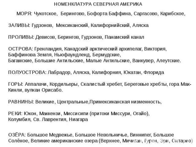 Номенклатура северной америки география 7. Номенклатура Северной Америки. Номенклатура по Северной Америке. Номенклатура Северной Америки 7 класс. Номенклатура Северной Америки география 7 класс.