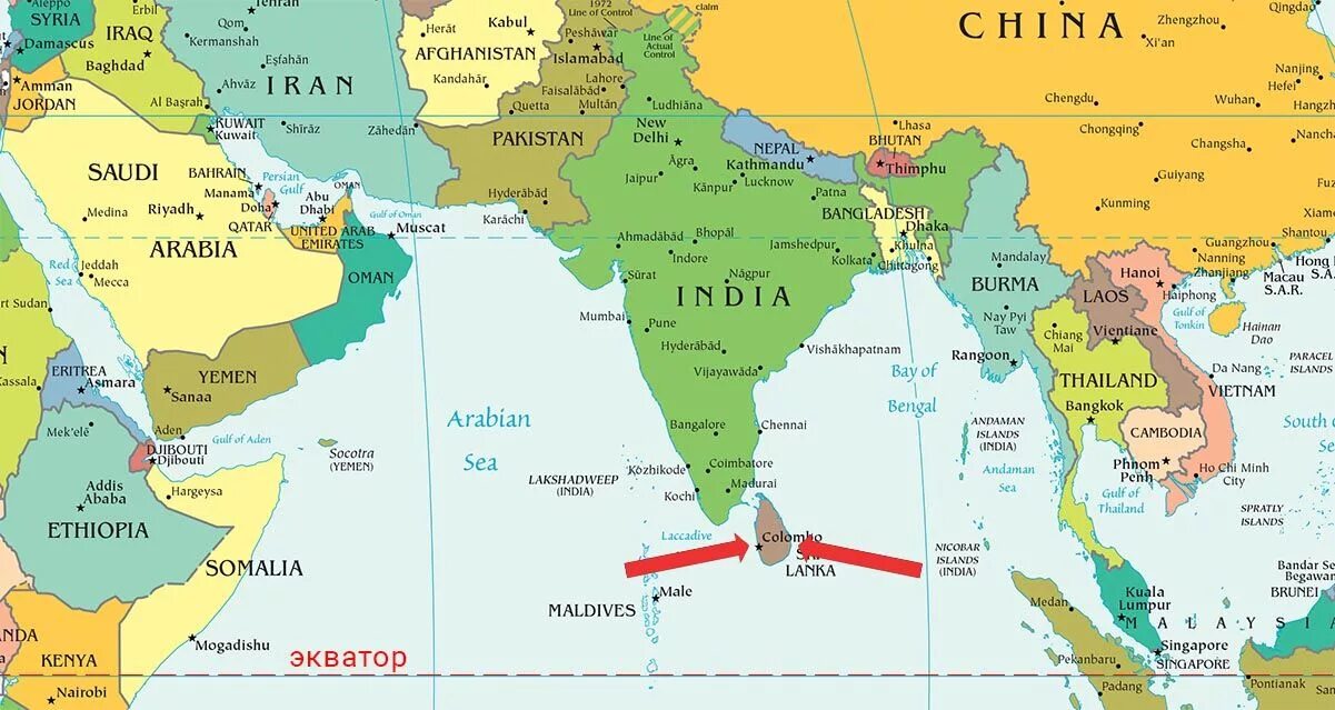 Остров Шри Ланка на карте Евразии. Где находится остров Шри Ланка показать на карте. Индия и Шри Ланка на карте.