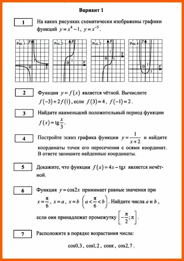 Контрольная работа 10 функции и графики. Контрольная работа 10 функции и графики