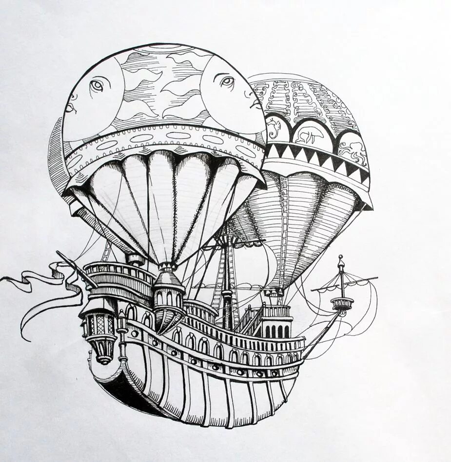 Корабль антистресс. Воздушный шар эскиз. Стимпанк рисунки. Стимпанк Графика. Дирижабль стимпанк.