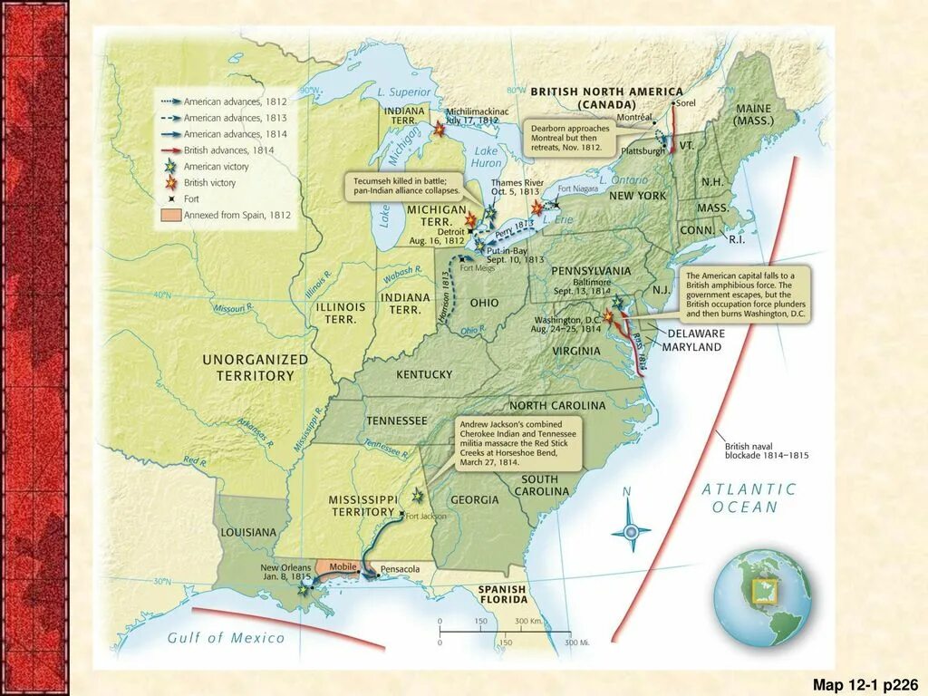 Карта англо америка. Карта Америки в 1812 году.