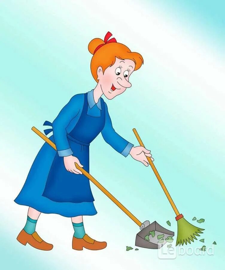 Клининг. Требуется уборщица. Женщина со шваброй. Работа в саду уборщица. Домработница.
