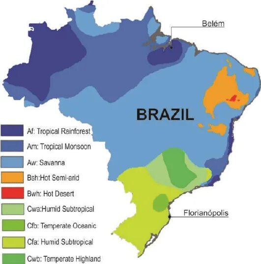 Основные особенности природных зон бразилии кратко. Климатическая карта Бразилии. Карта климатических поясов Бразилии. Климат Бразилии карта. Климат Бразилии.