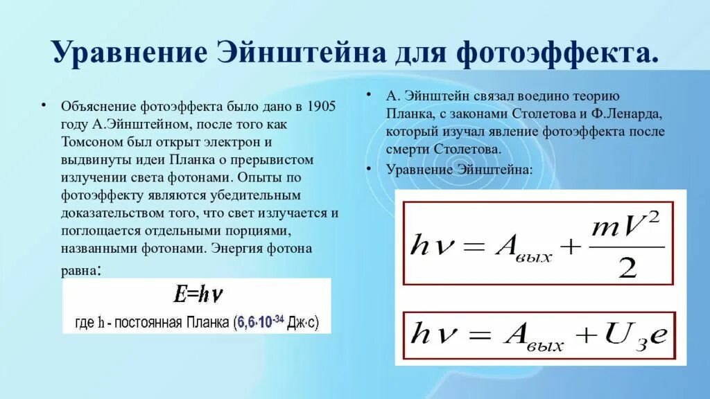 Работа выхода электрона фотоэффект