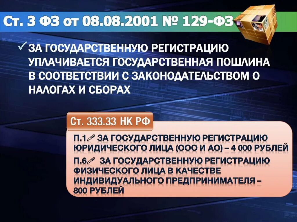 Нормативная база которая регулирует гос регистрацию юр лиц и ИП. 129 фз изменения