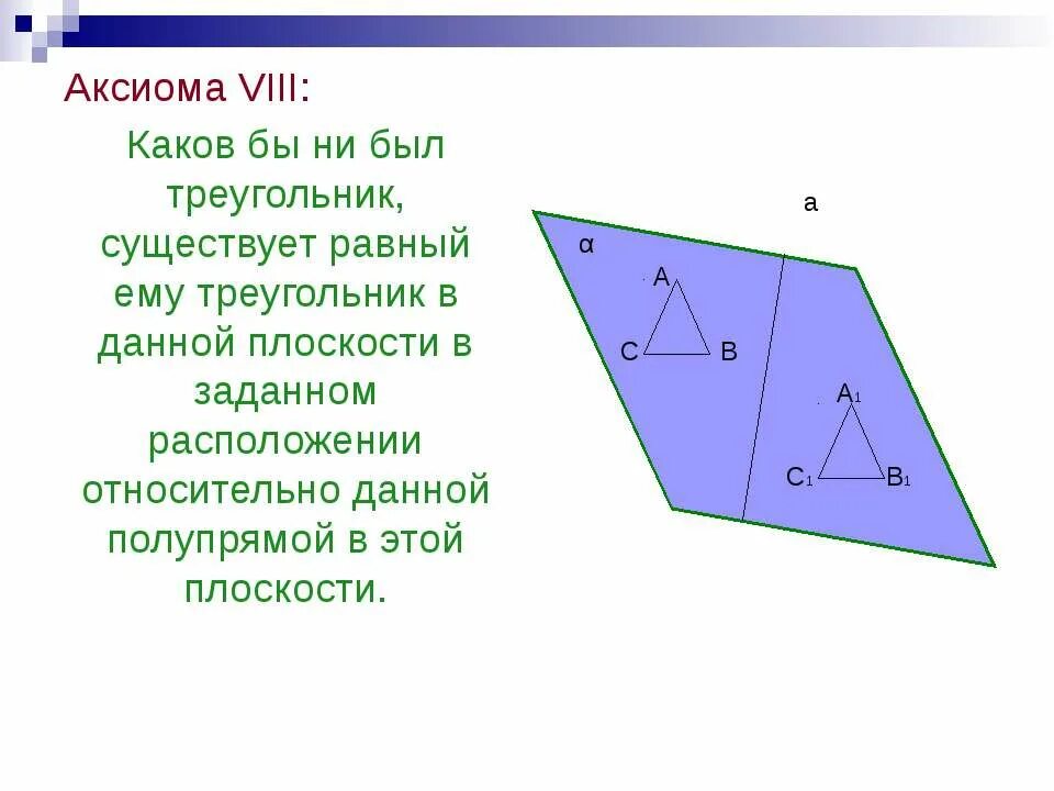 Существование треугольника равного данному. Каков бы ни был треугольник. Аксиома треугольника. Каков бы ни был треугольник существует треугольник равный данному. Треугольник относительно плоскости.