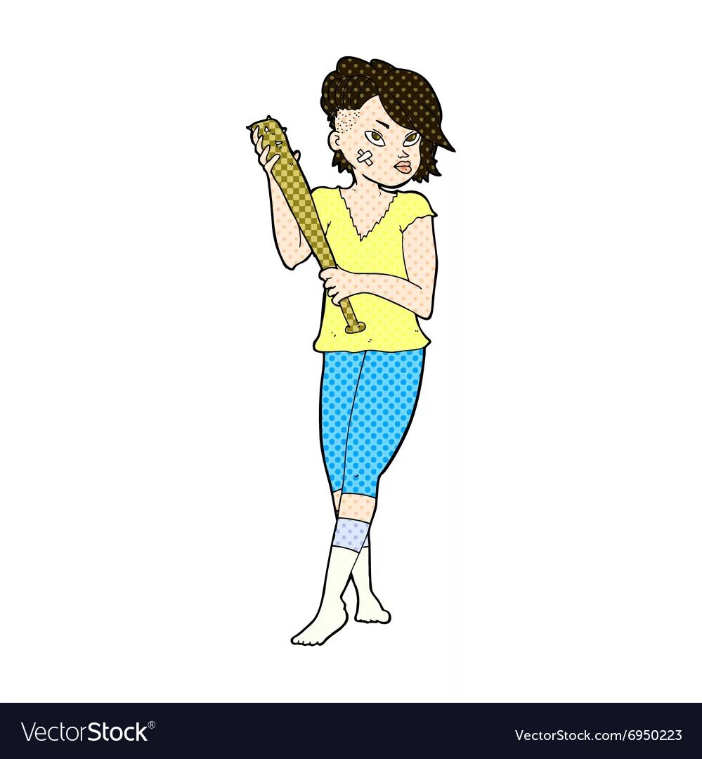 Девочка с битой рисунок. Girl with a bat in her hand vector.