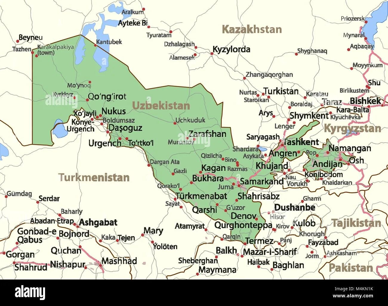 Карта географическая Республики Узбекистан. Границы Узбекистана на карте. Физическая карта Узбекистана.