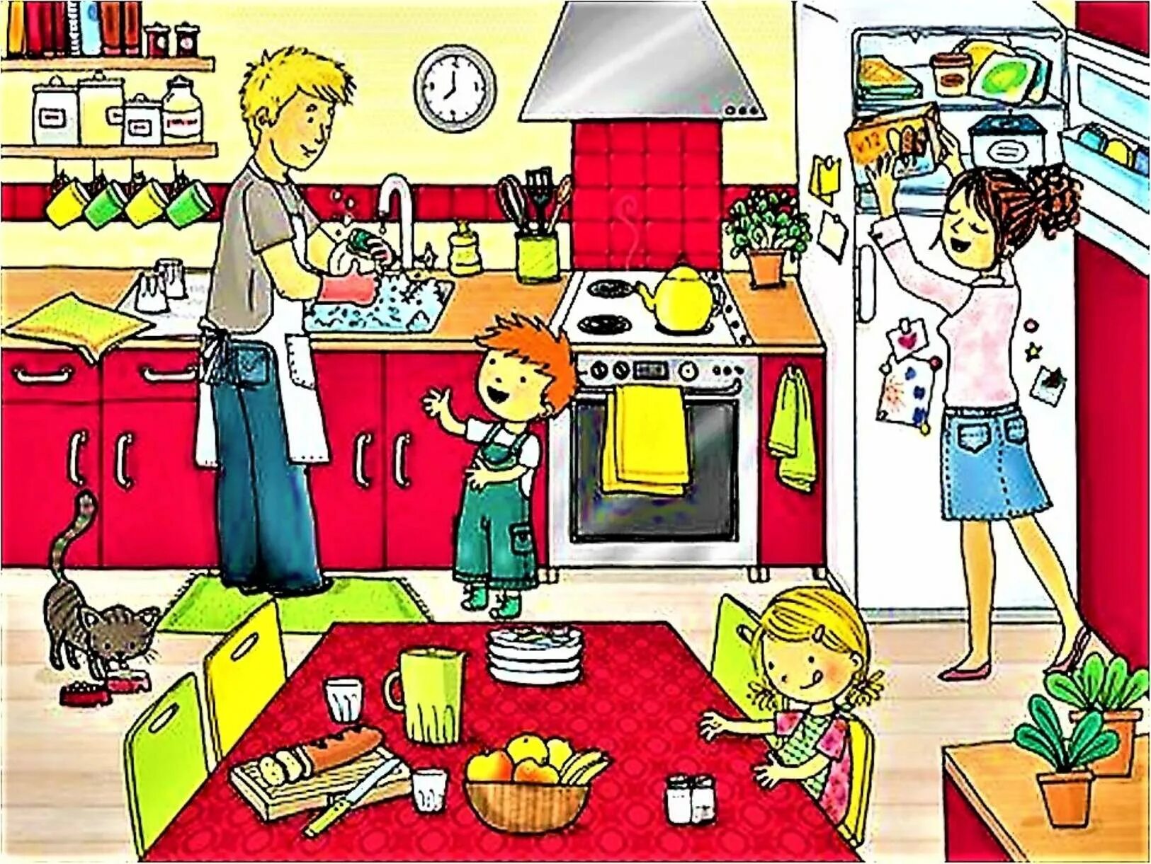 Сюжетные картины. Сюжетные картинки. Кухня иллюстрация. Сюжетная картина семья на кухне. Family description