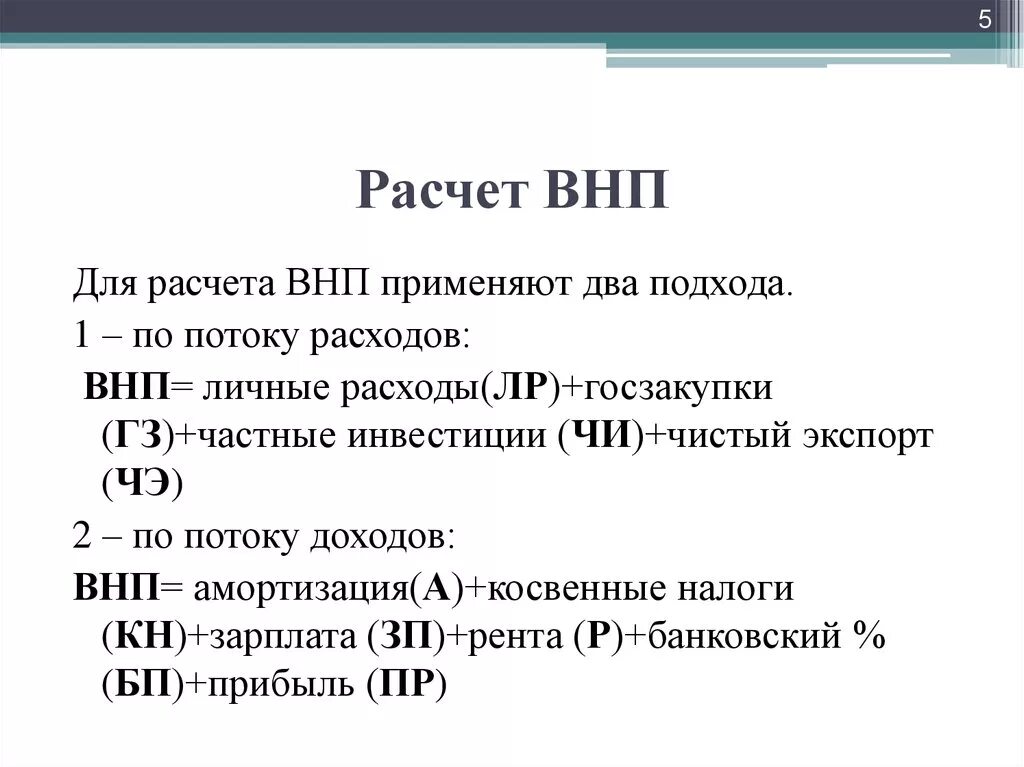 Рассчитать величину внп