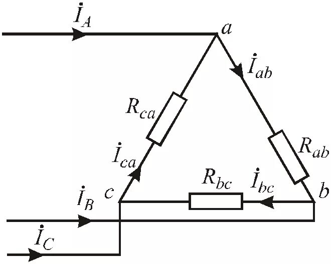 Соединение потребителей треугольником. Линейные и фазные токи в треугольнике. Соединений потребителей трехфазного тока треугольником.. Схема соединения потребителей треугольником.