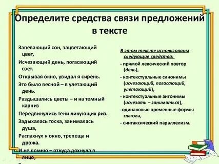 Языковые средства осуществляющие связь предложений в тексте