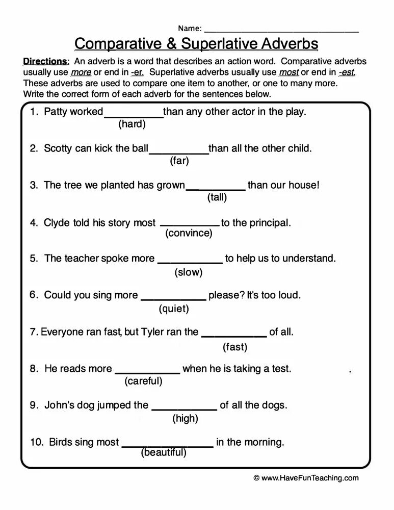 Compare adverb. Наречия в английском языке Worksheets. Comparison of adverbs Worksheets. Degrees of Comparison of adverbs Worksheets. Superlative adverbs.