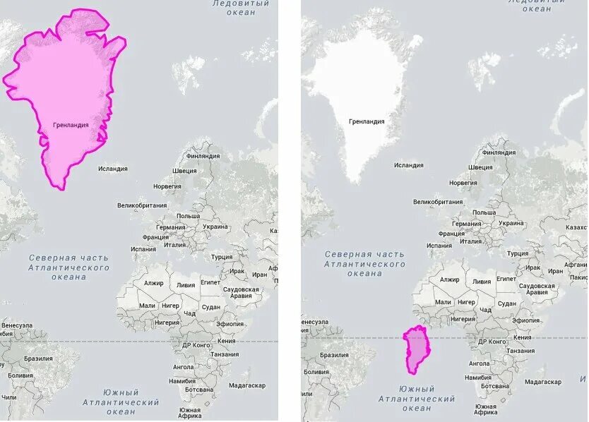 Территория африки и россии. Реальный размер Гренландии на карте. Сравнение Гренландии и Африки. Площадь Гренландии и Африки.