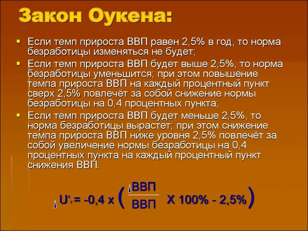 Закон Оукена простой и модифицированный. Закон Оукена закон. Закон Оукена закон Оукена. Закон Оукена безработица. Валовые потери