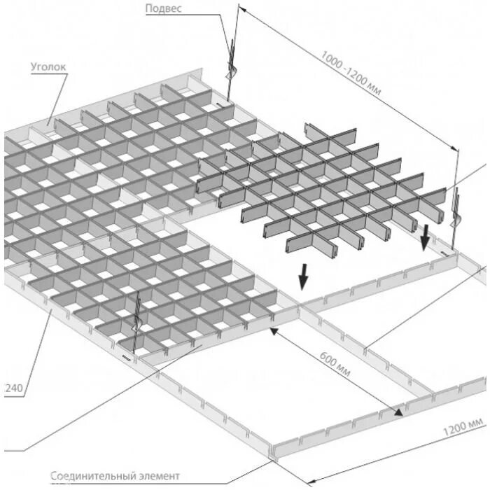Схема сборки потолка Грильято 50х50. Грильято 75х75 чертеж. Схема сборки Грильято 100х100. Подвесной потолок Грильято монтаж.