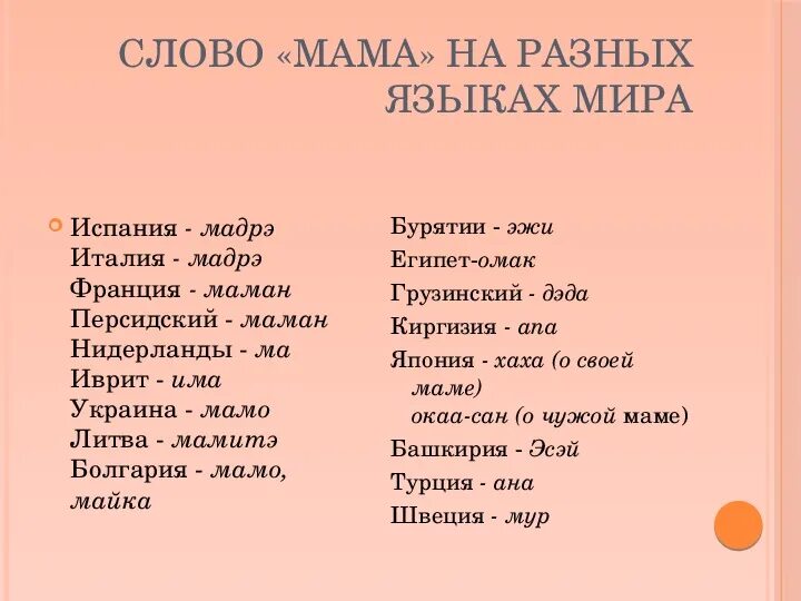 Слово мама на всех языках