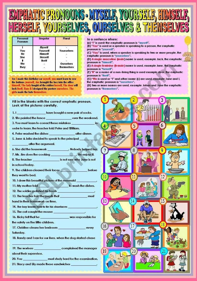 Himself themselves herself yourself ourselves. Myself himself yourself worksheets. emphatic pronouns. местоимения yourself myself himself. yourself himself worksheets.