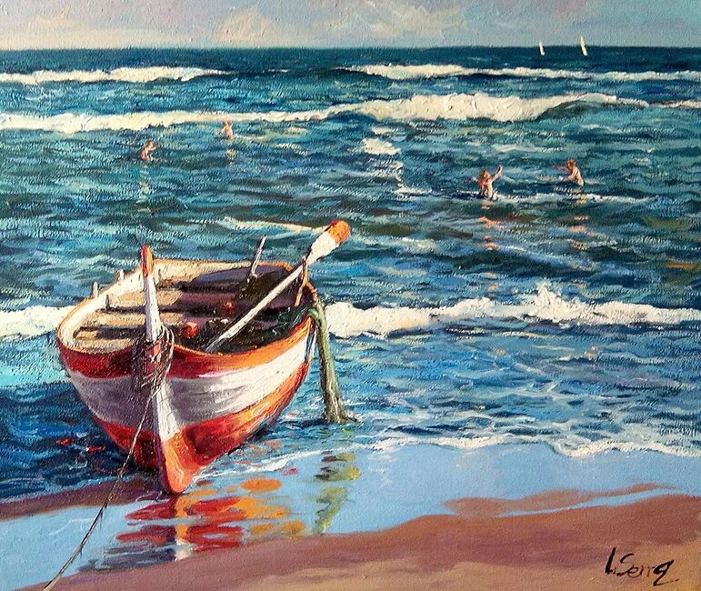 Иоселиани, 1958). Лодка в море маслом. Лодка деревянная живопись. Рисунки лодка на берегу. Лодка акварель.