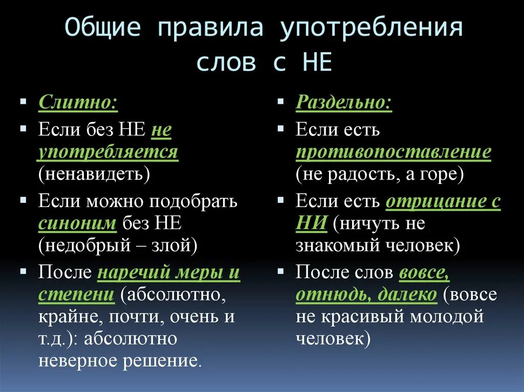 Правописание приставки не с разными частями речи