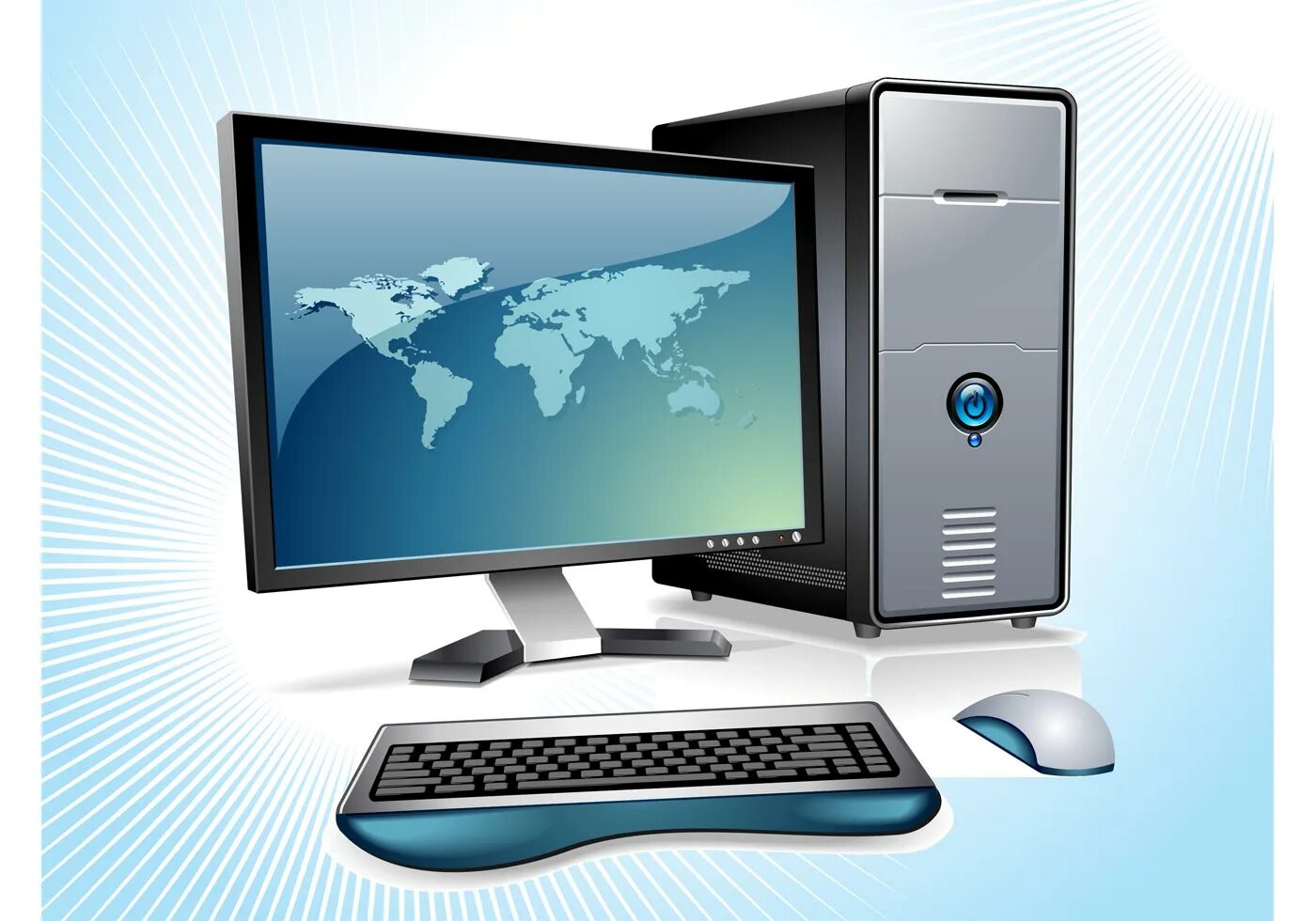 Персональный компьютер. Современный персональный компьютер. Компьютер на белом фоне. Настольный компьютер (desktop).