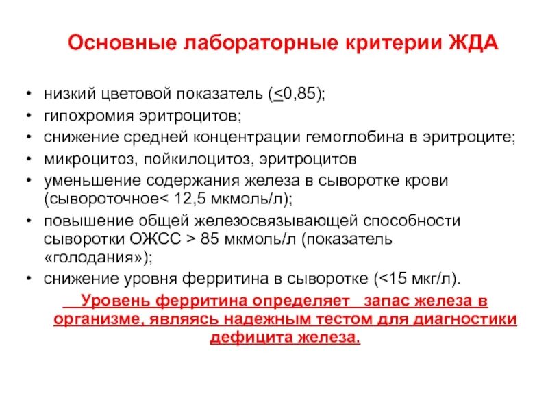 Критерии диагностики железодефицитной анемии. Диагностические критерии жда. Лабораторные показатели при гипохромной анемии. Лабораторные критерии жда.