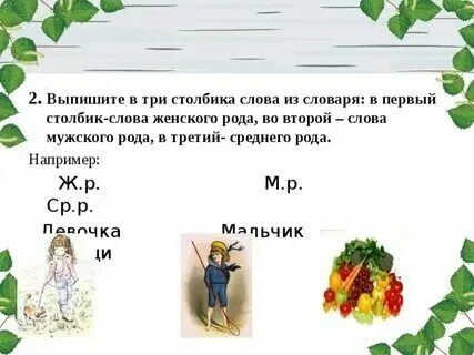Словарные слова мужского рода