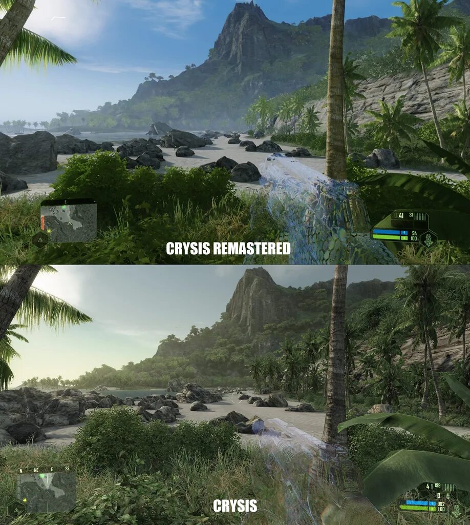 Crysis оригинал и ремастер. Crysis 1 Remastered vs Original. Крайзис 3 Графика ремастер. Crysis 3 Remastered vs Original.