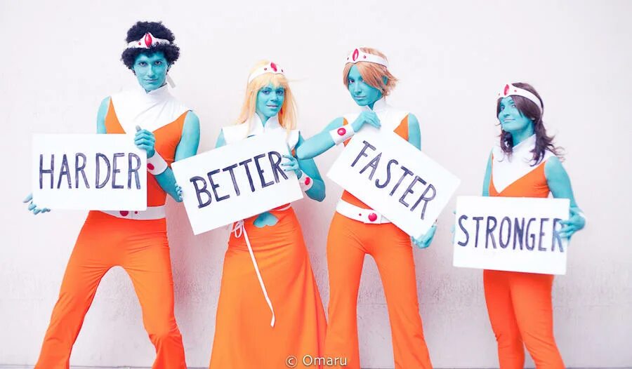 Stronger better faster. Work it harder make it better. Harder, better, faster, stronger Daft Punk. Harder better stronger.