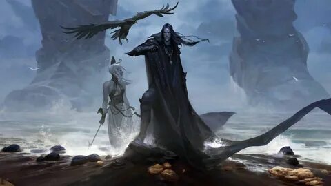 ...magic #sea #crow #man #shore digital art #artwork #giant fantasy art #wi...