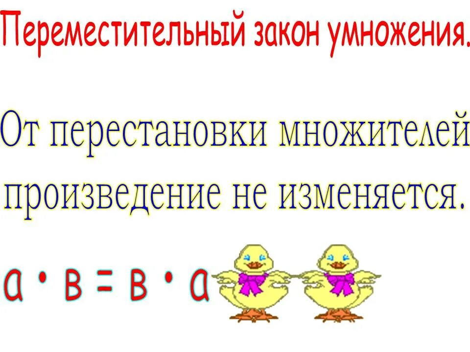 Переместительный закон умножения. Коммутативный закон умножения. Сочетательный закон умножения 2 класс. Сформулируйте переместительный закон умножения. Множителей произведение не меняется