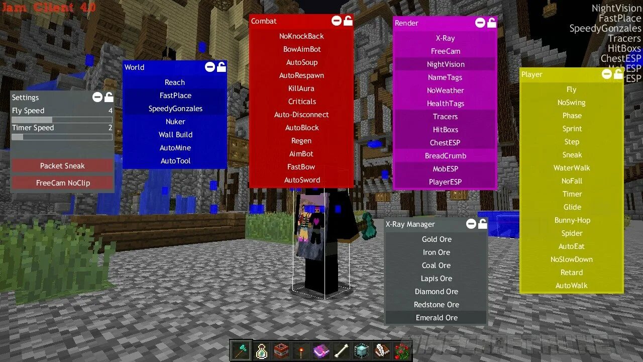 Minecraft Hack client. Хак на креатив в майнкрафт. CHESTESP. Мод майнкрафт Spam bot. Hack client