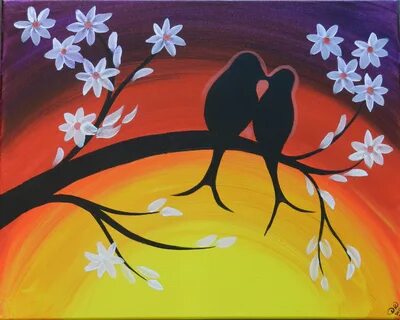 Easy Acrylic Painting, Simple Mama Bird Sunset