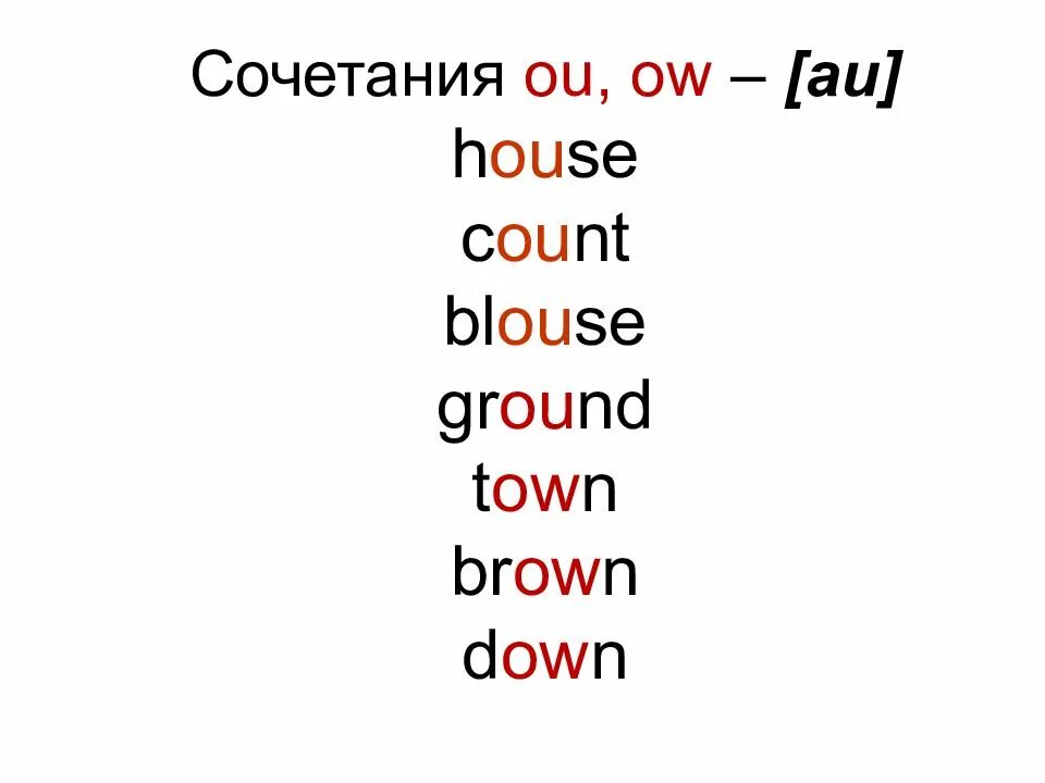 Ou буквосочетание в английском. Чтение ou ow в английском языке. Буквосочетание ow в английском языке. Чтение буквосочетания ow. Сочетание слов на английском