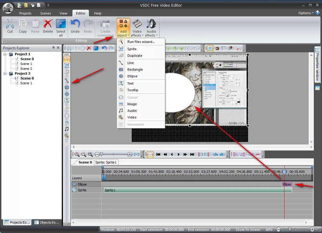 Vsdc как обрезать видео. Vsdc free video editor. vsdc уроки. эллипс editor. инструменты обрезки vsdc.