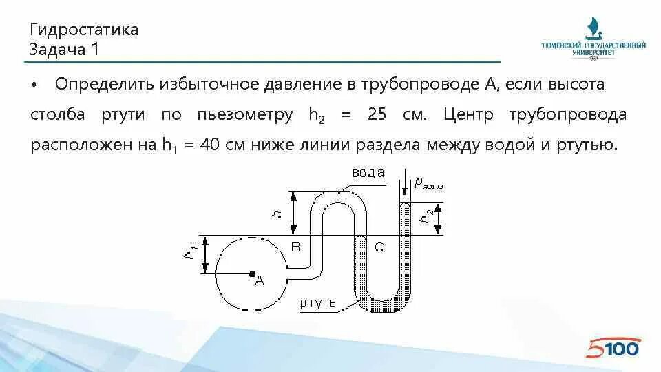 Гидростатика задачи. Давление в трубопроводе. Избыточное давление в трубе. Задави на гидростатику.