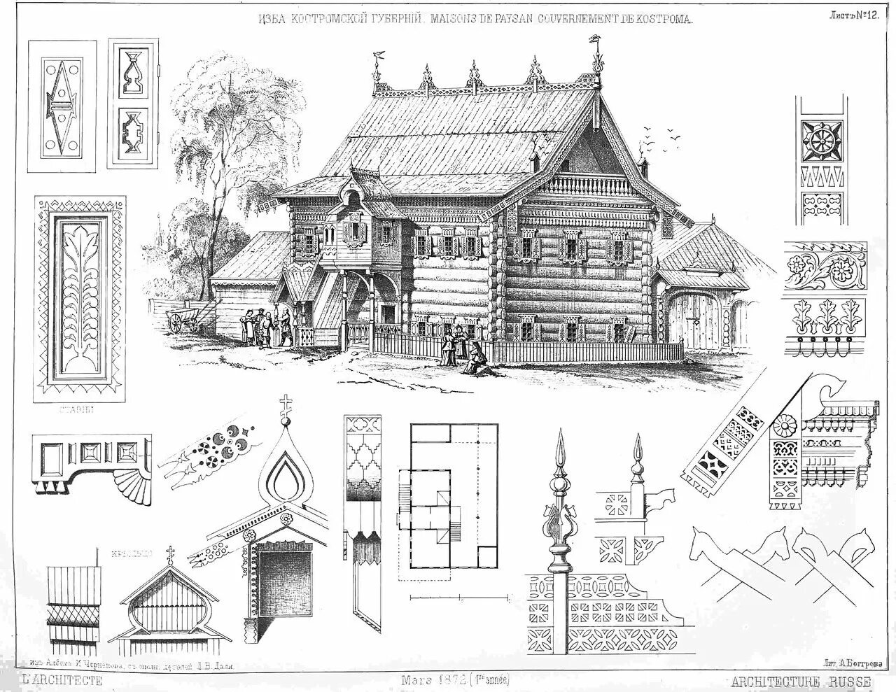 Размер старых домов. Зодчий №3 1872 год. Изба Костромской губернии. Деревянное зодчество древней Руси детали. Деревянное зодчество древней Руси изба. Деревянное зодчество древней Руси чертежи.