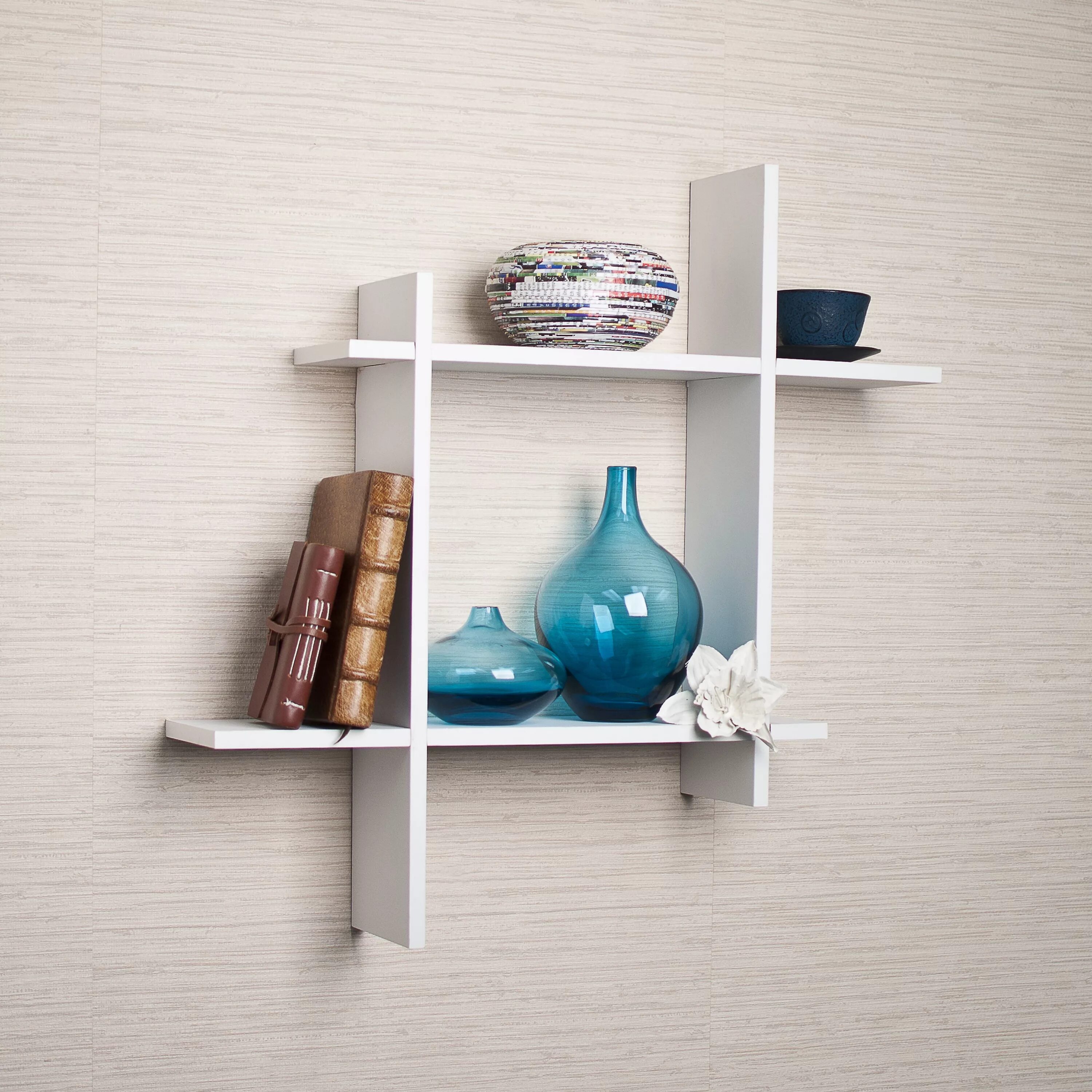 Полка "Wall Shelf-s (bas WL-001)" белая. Полочки на стену. Оригинальные настенные полки. Дизайнерские полки.