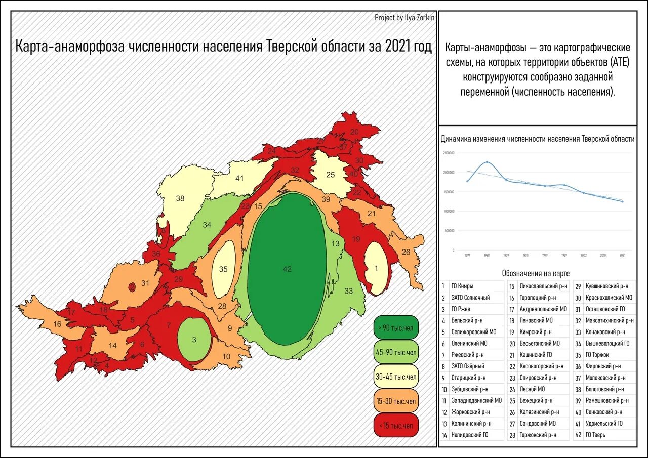 Средняя плотность населения тверской области. Карта анаморфоза численность. Карта плотности населения Тверской области. Тверская область плотность населения. Население Тверской области по районам.