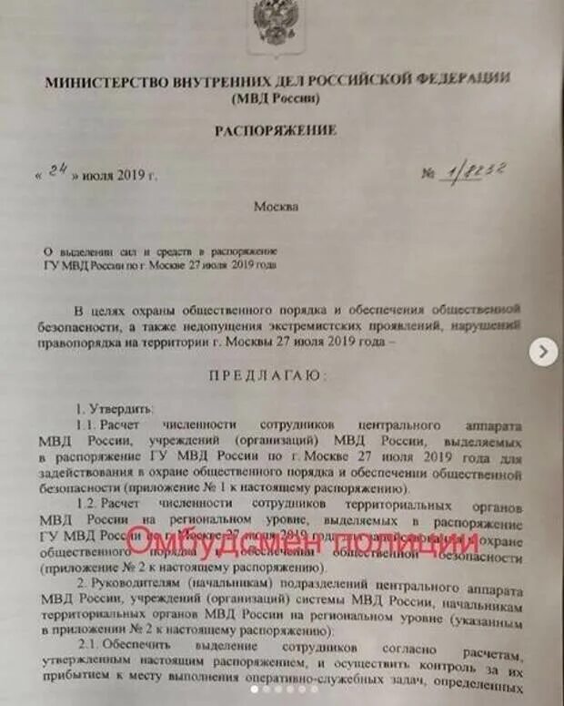 В распоряжении органов внутренних дел