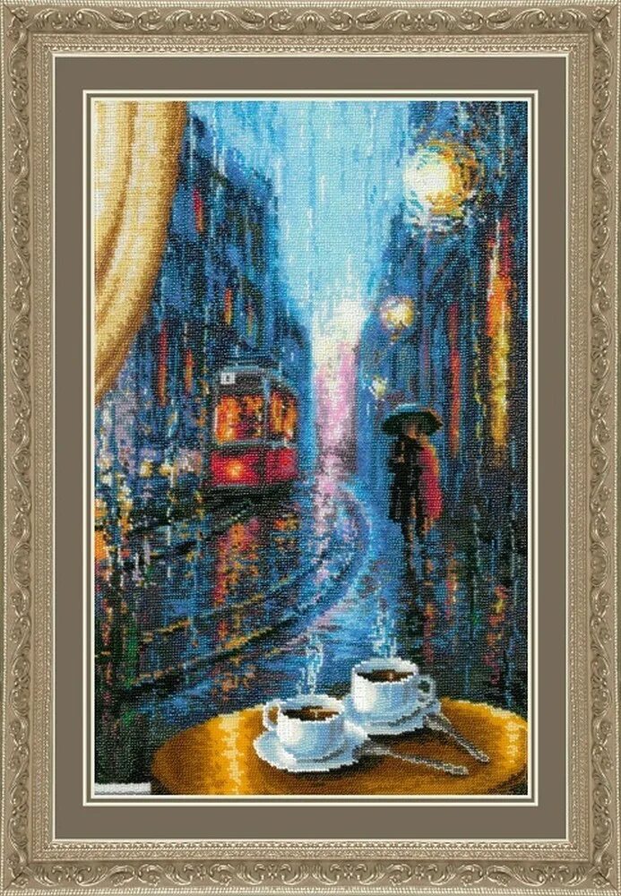 Абрис арт влюбленные ab-056. Сирень в росе. Золотые ручки. Дождь из бисера. Картины вышитые бисером прогулка под дождем.