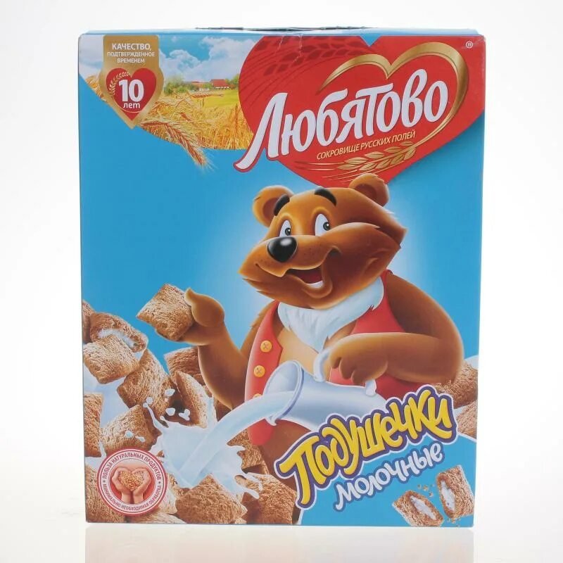 Любятов. Хлопья любятово подушечки. хлопья любятово подушечки молочные. сухой завтрак подушечки. хлопья любятово с молочной начинкой.