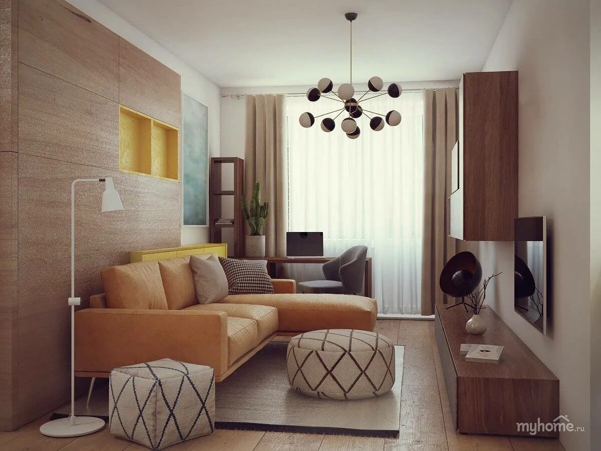 Интерьер гостиной в маленькой квартире. Спальня с красными акцентами. Интерьер спальни. Комнаты со вкусом. Простой интерьер гостиной.