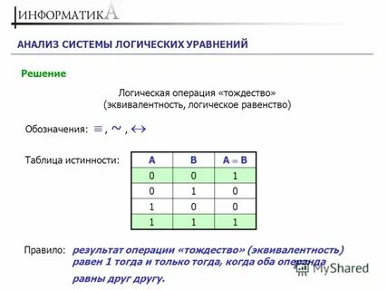 Тождество таблица истинности