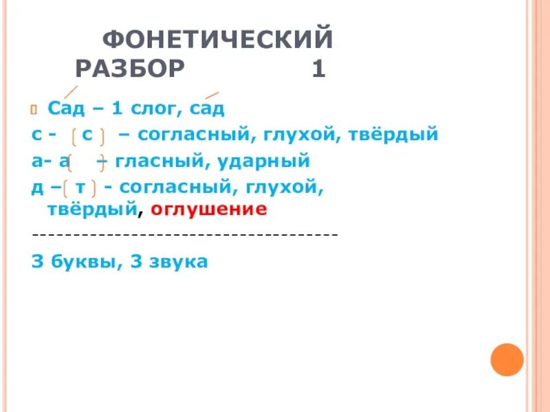 Разбор 1. Сад фонетический разбор. Разборы под цифрами. Фонетический разбор слова сад.