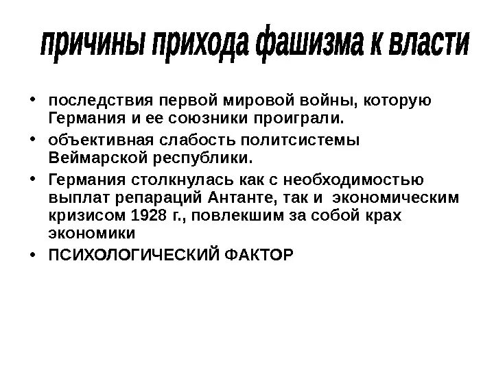 Причины первой мировой для Германии. Предпосылки возникновения фашизма. Причины перезола фашистов к власти в Германии. Почему Германия проиграла в 1 мировой войне.