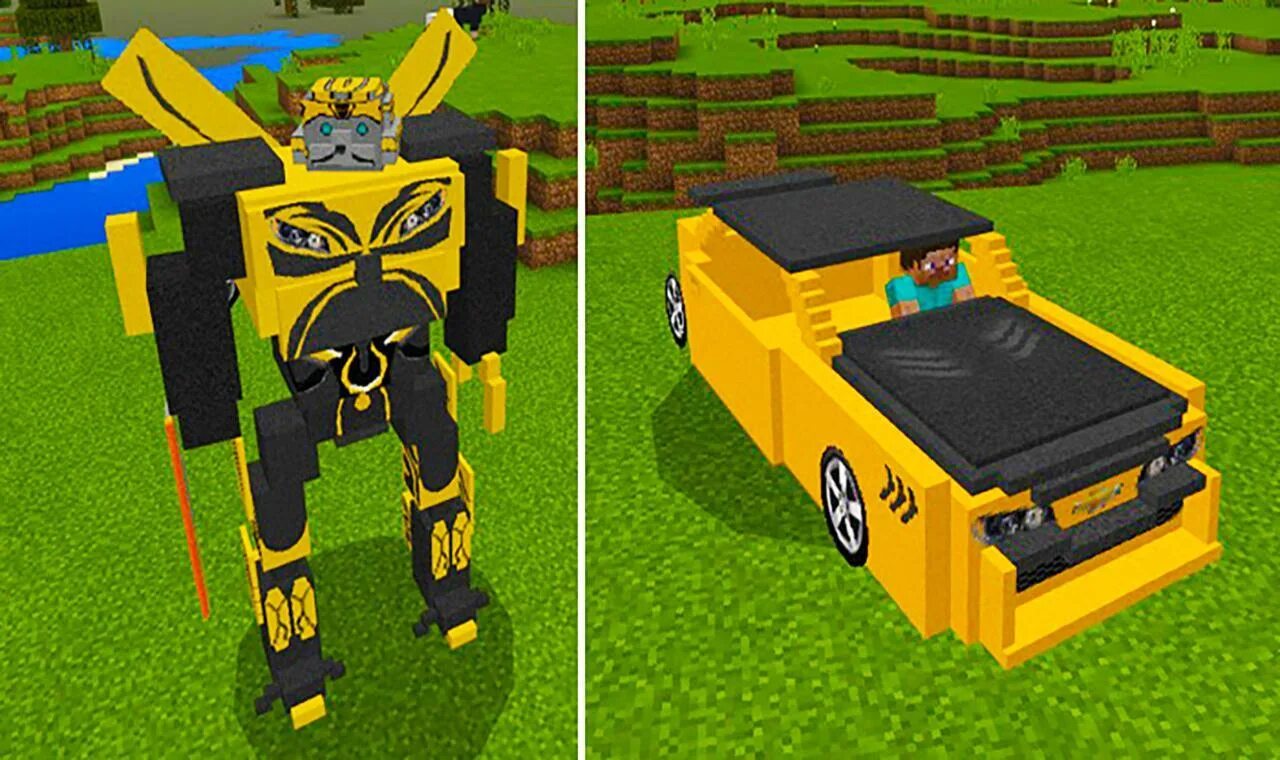 Бамблби майнкрафт. Майнкрафт Transformers Mod. Моды для майнкрафт трансформеры Прайм. Мод Transformers 1.16.5.