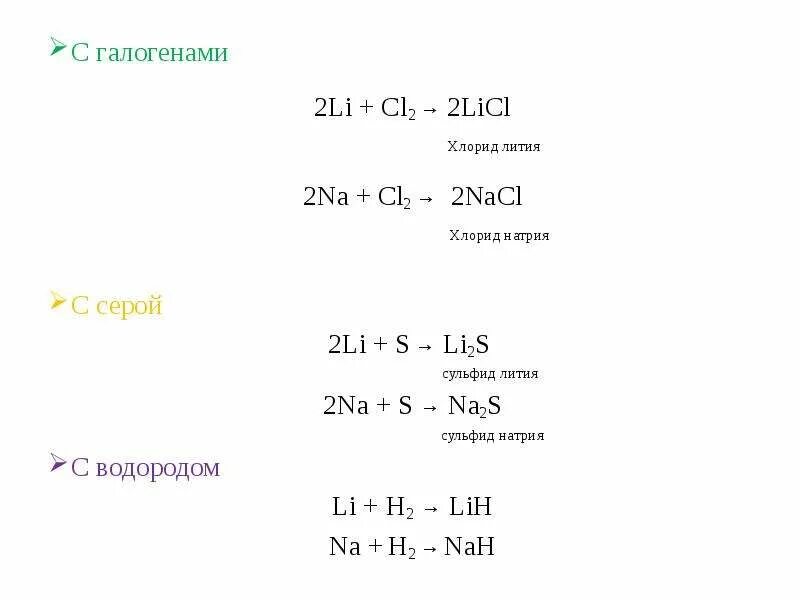 Литий плюс хлор 2. 2 Li + cl2 → 2 licl. Li + s = li2s. Сульфид лития li2s.