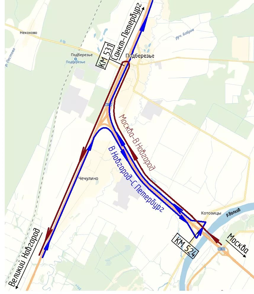 Трасса м11 Москва Санкт-Петербург схема. Съезд с м11 на м10 в районе Великого Новгорода. М10 трасса Великий Новгород. Схема объезда путепровода.