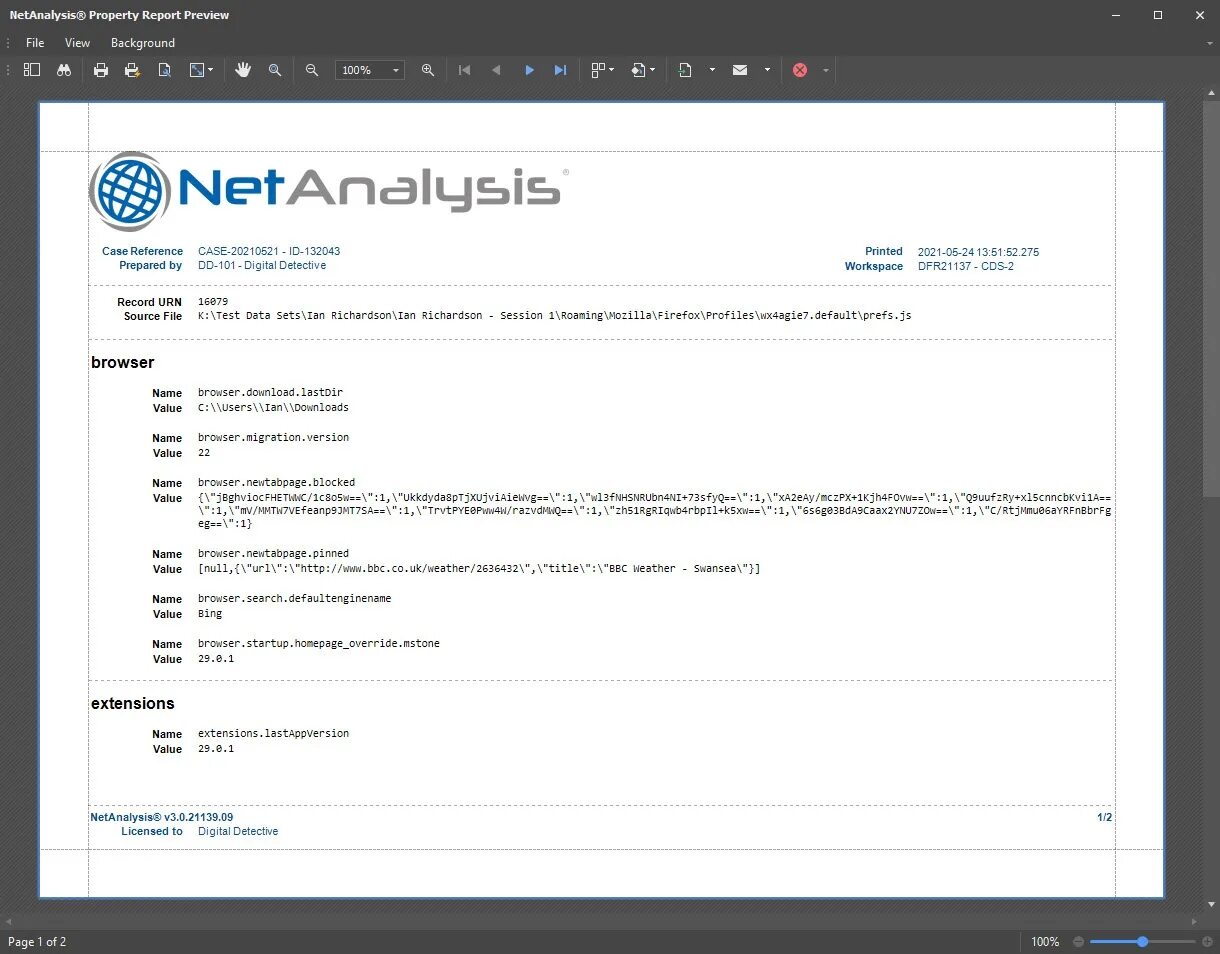 NETANALYSIS. Property report